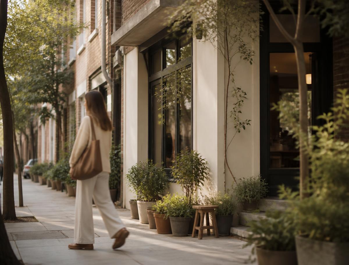 Une devanture de commerce de quartier au petit matin